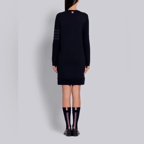 Thom Browne NAVY CLASSIC LOOPBACK TONAL 4-BAR CREWNECK SWEATER DRESS - Picture 2 of 14